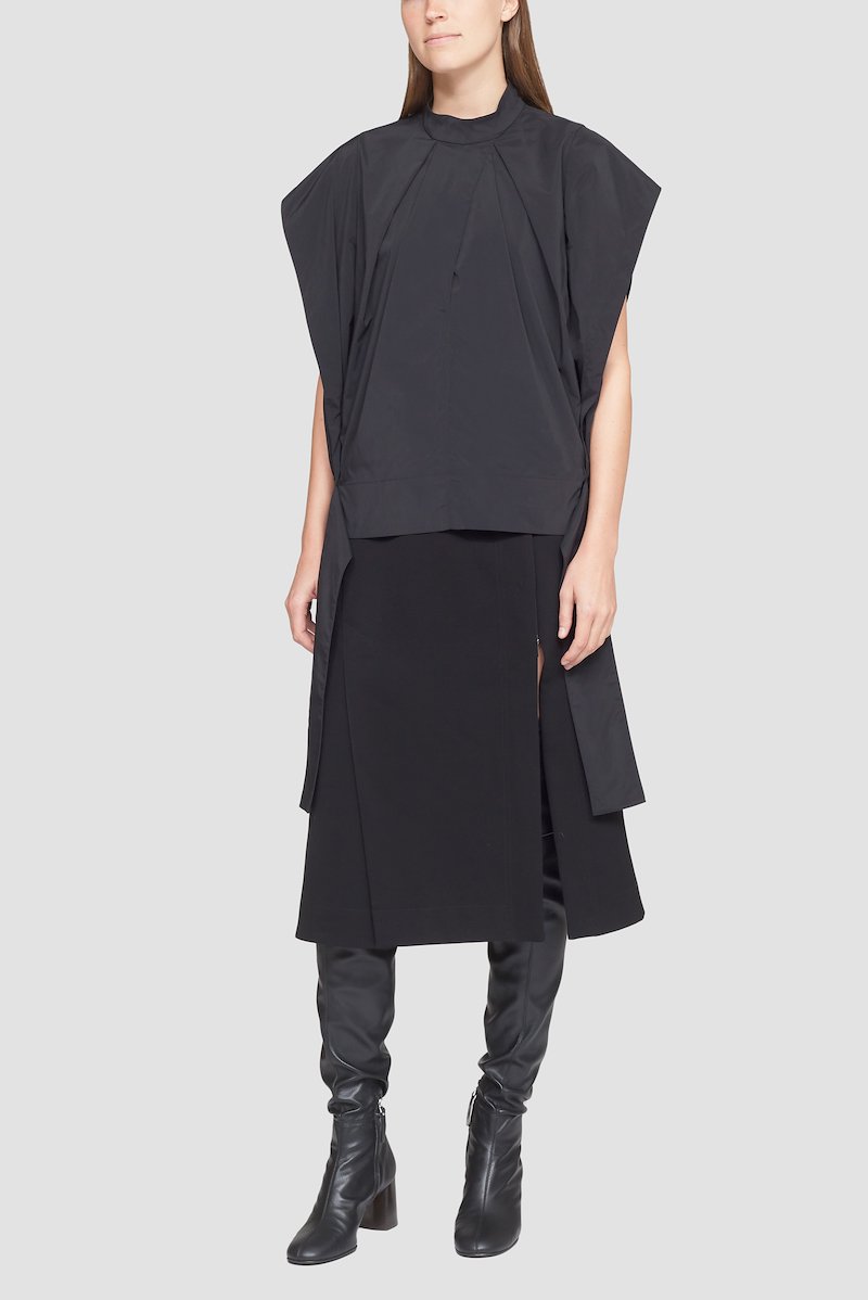 Wrap Effect Collared Top-black #0 Wrap Effect Collared Top, gathered batwing-sleeve top from 3.1 PHILLIP LIM featuring black, gathered detailing, draped detailing, mock neck, batwing sleeves and rear zip fastening.- 0