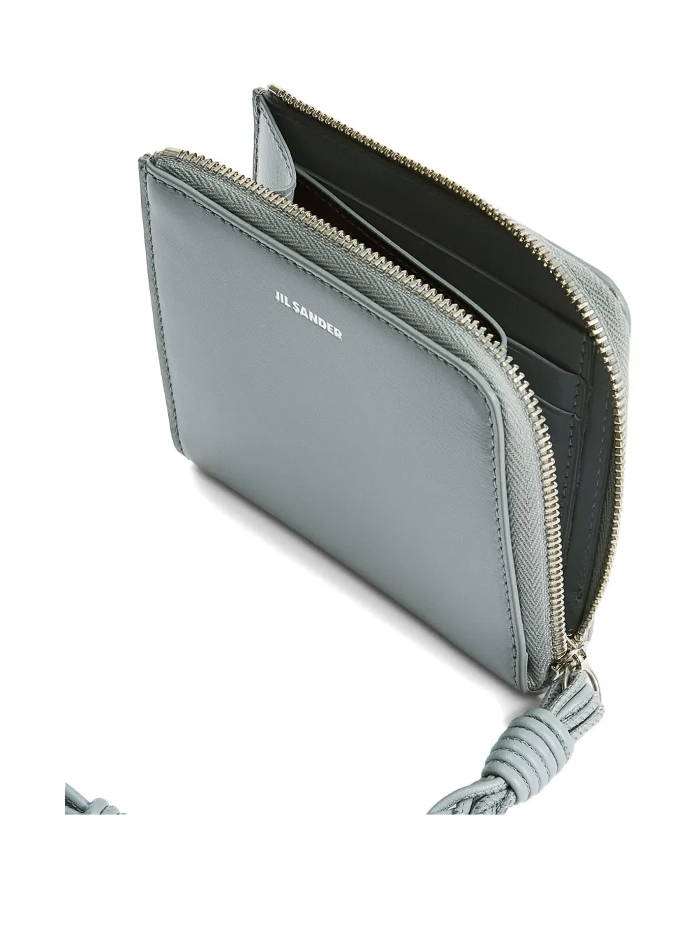 Jil Sander Tangle Leather Card Holder In Gray