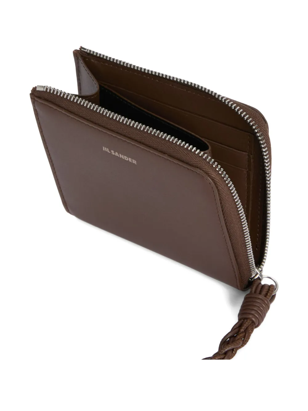 Jil Sander Tangle Zipped Knotted Wallet In Brown