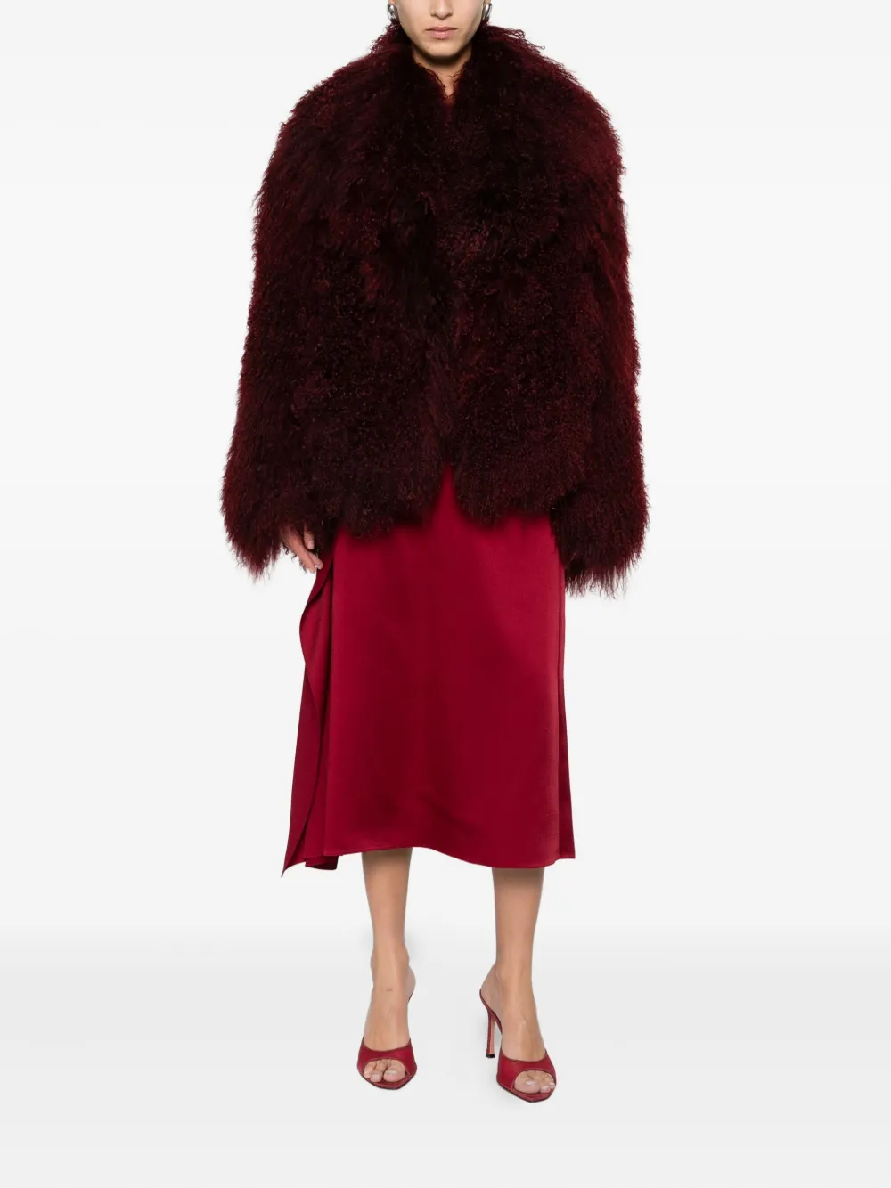 Nour Hammour Faux-fur Jacket In Burgundy