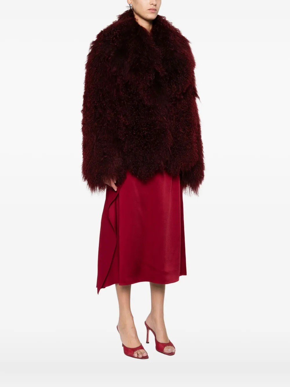 Nour Hammour Faux-fur Jacket In Burgundy