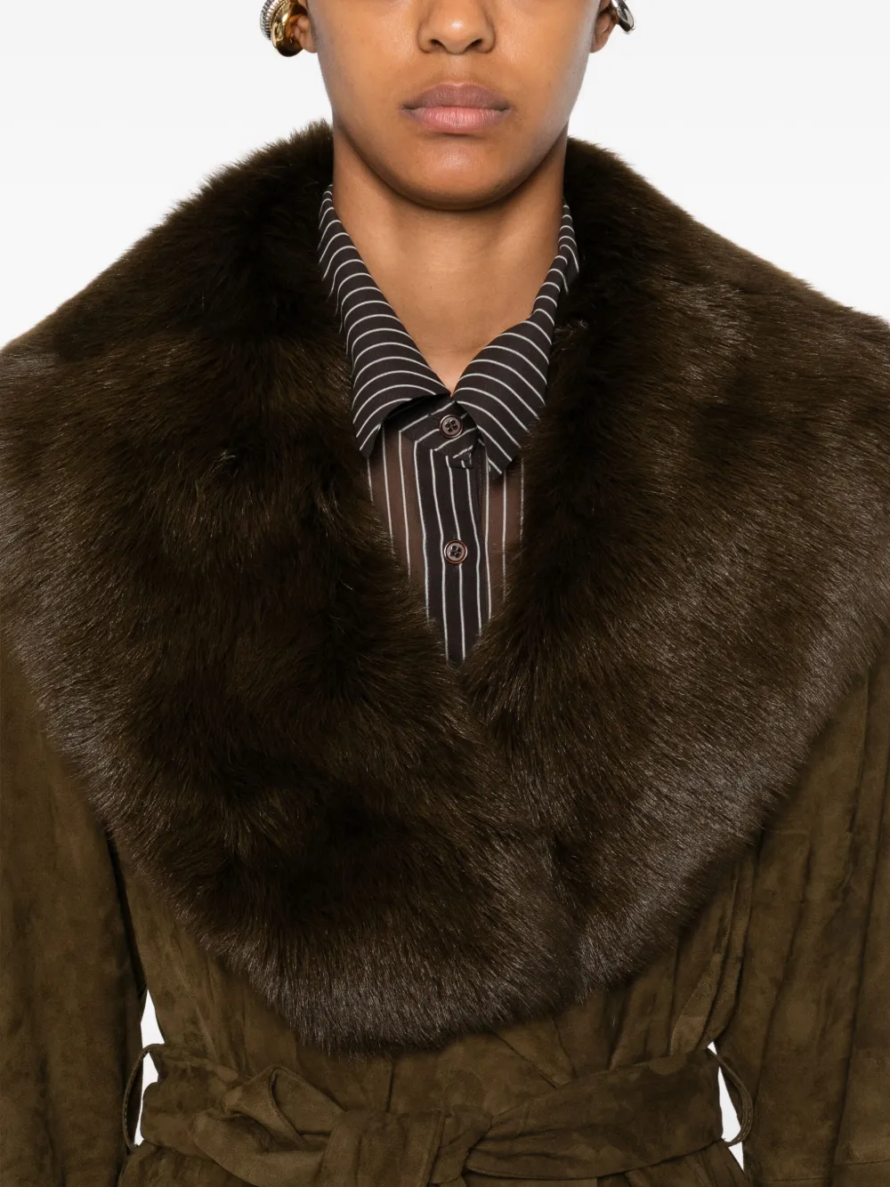 Nour Hammour Briona Faux-fur Collar Suede Coat In Green