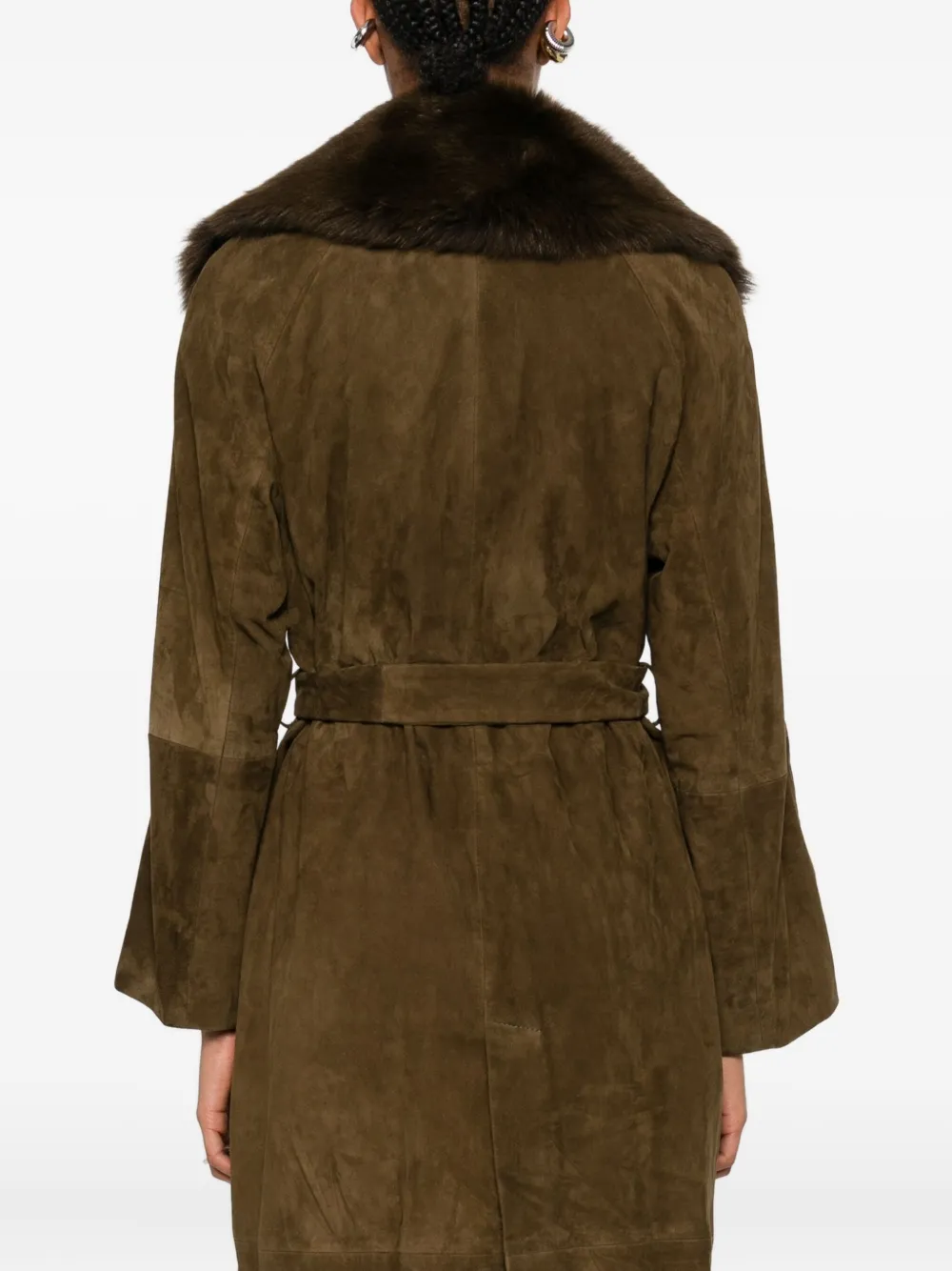 Nour Hammour Briona Faux-fur Collar Suede Coat In Green