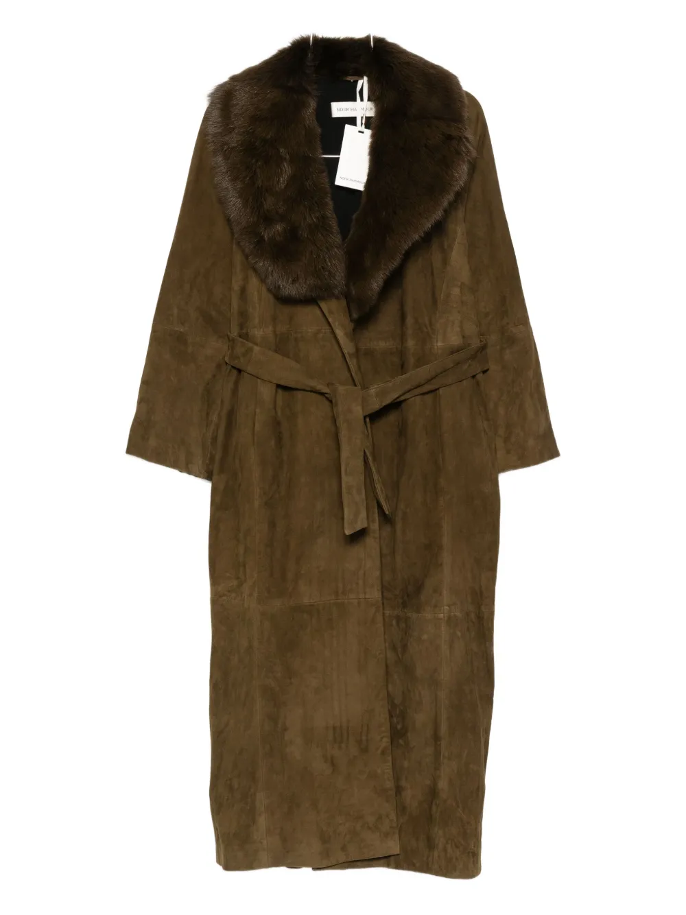 Nour Hammour Briona Faux-fur Collar Suede Coat In Green