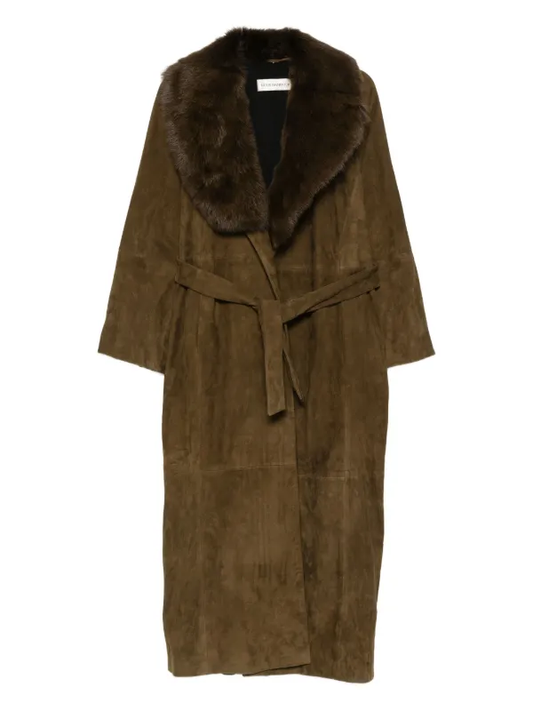 Nour Hammour Briona faux-fur Collar Suede Coat Green