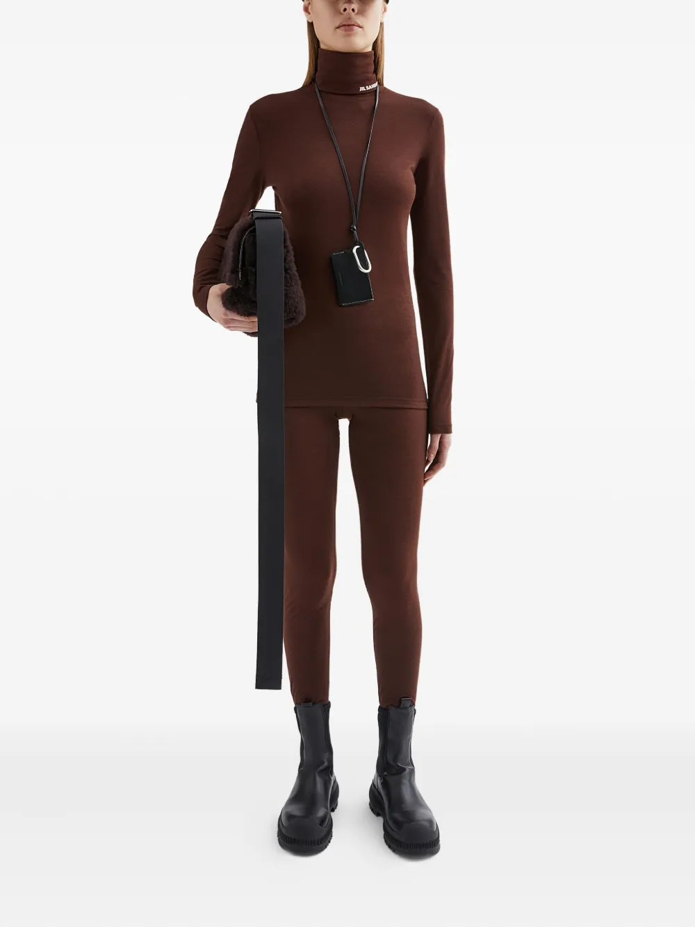 Jil Sander Roll-neck T-shirt In Brown
