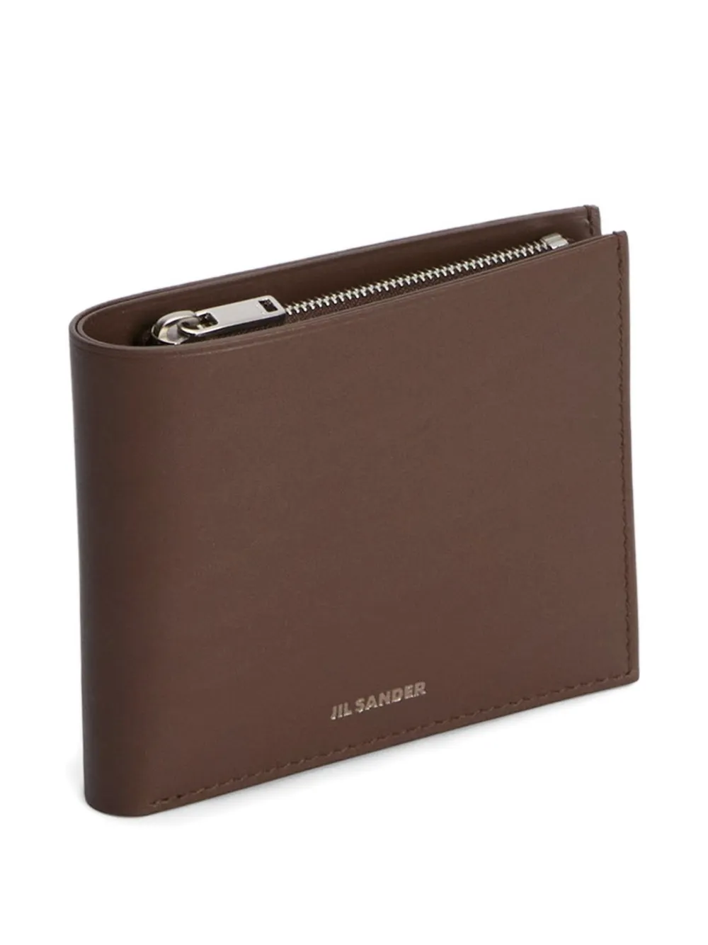Jil Sander Embossed Zipped Leather Wallet In Brown