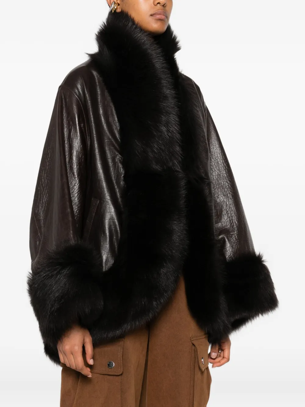 Nour Hammour Sabine Fur-trimmed Coat In Black