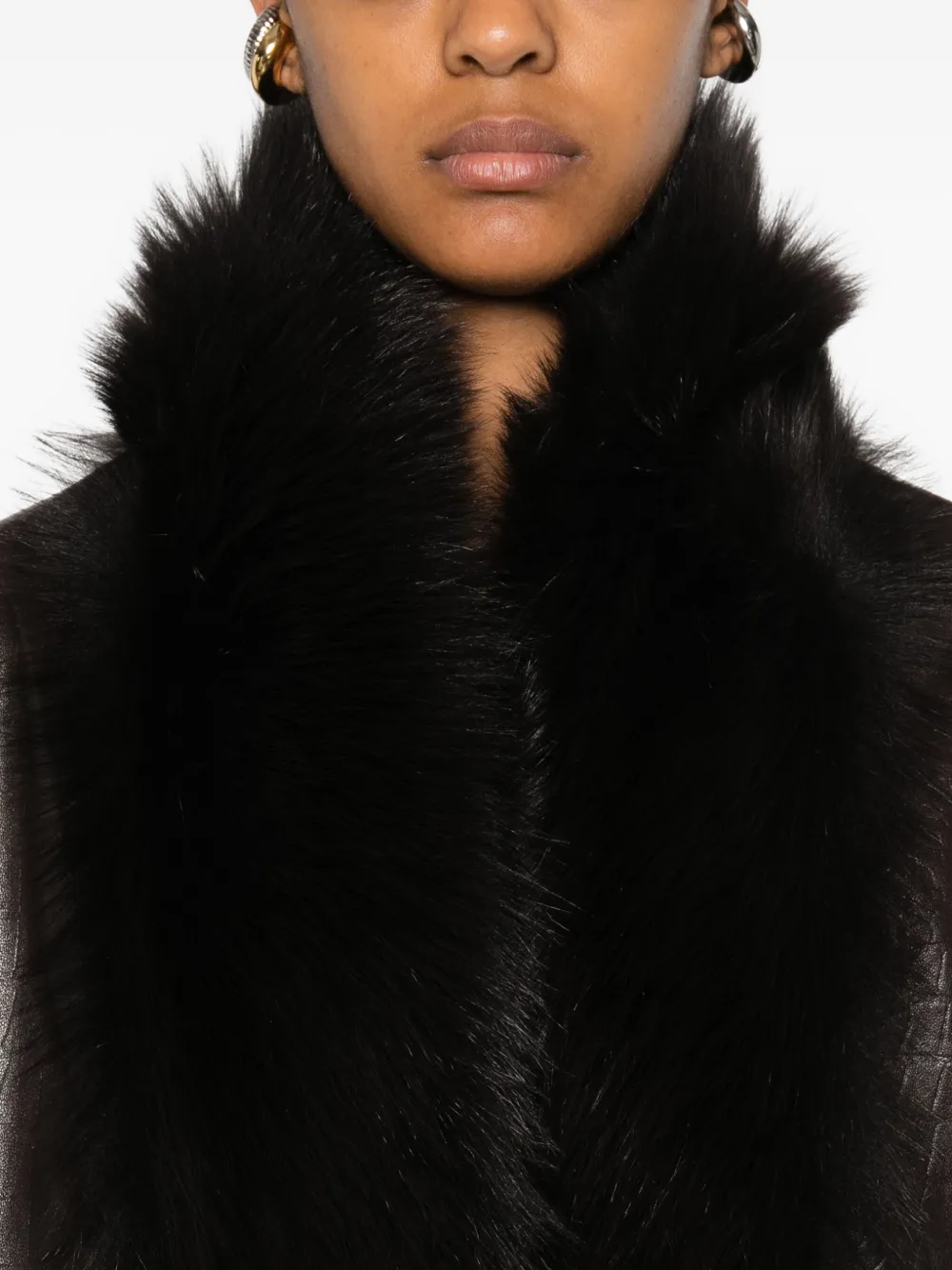 Nour Hammour Sabine Fur-trimmed Coat In Black
