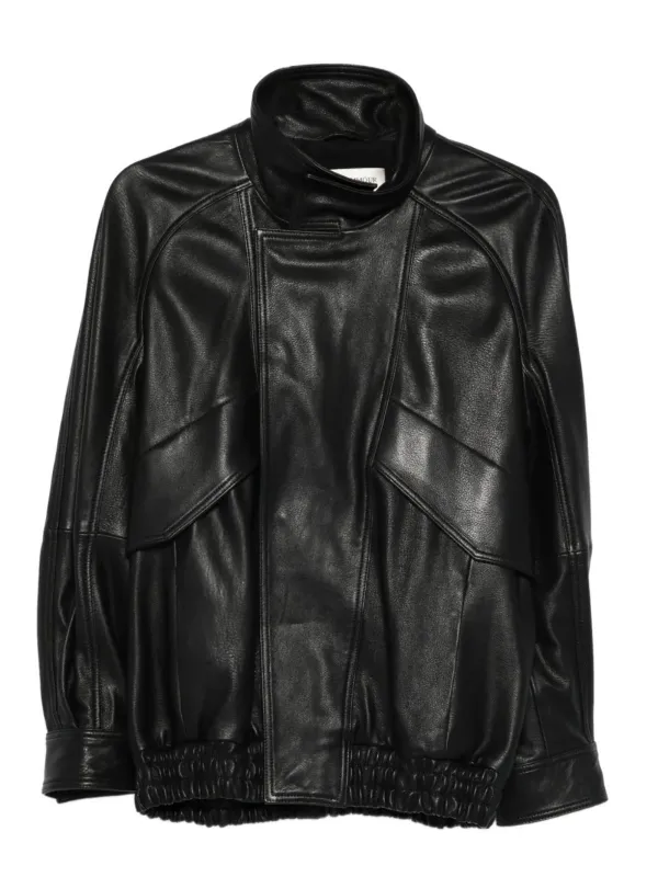 Nour Hammour Artiste Leather Bomber Jacket in Black