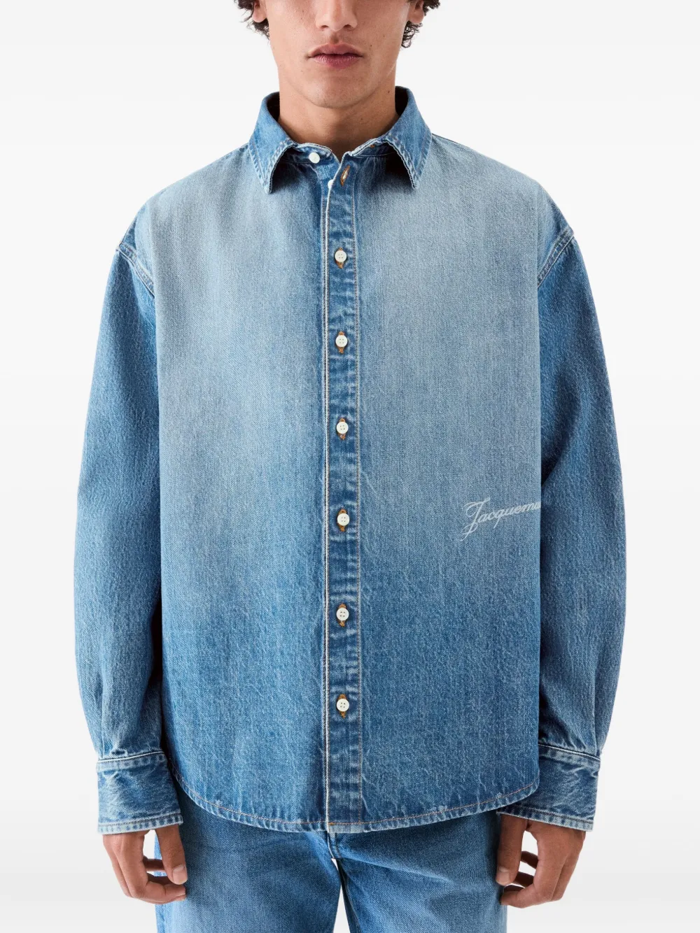 Jacquemus La Chemise De-nimes Simon With Embroidered Logo Clothing In Blue