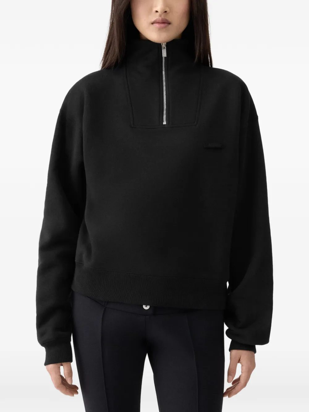 r　PELLICULE ルーズオフショルダートップス F ブラック Jacquemus The Gros Grain zipped-rollneck Sweatshirt | Black | FARFETCH