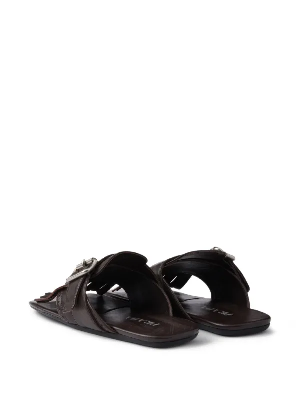 サンダル・ミュール PRADA FW25 Brown leather sandals (1X962NF035P39 F0038) Sienna Brushed leather sandals with buckle | PRADA