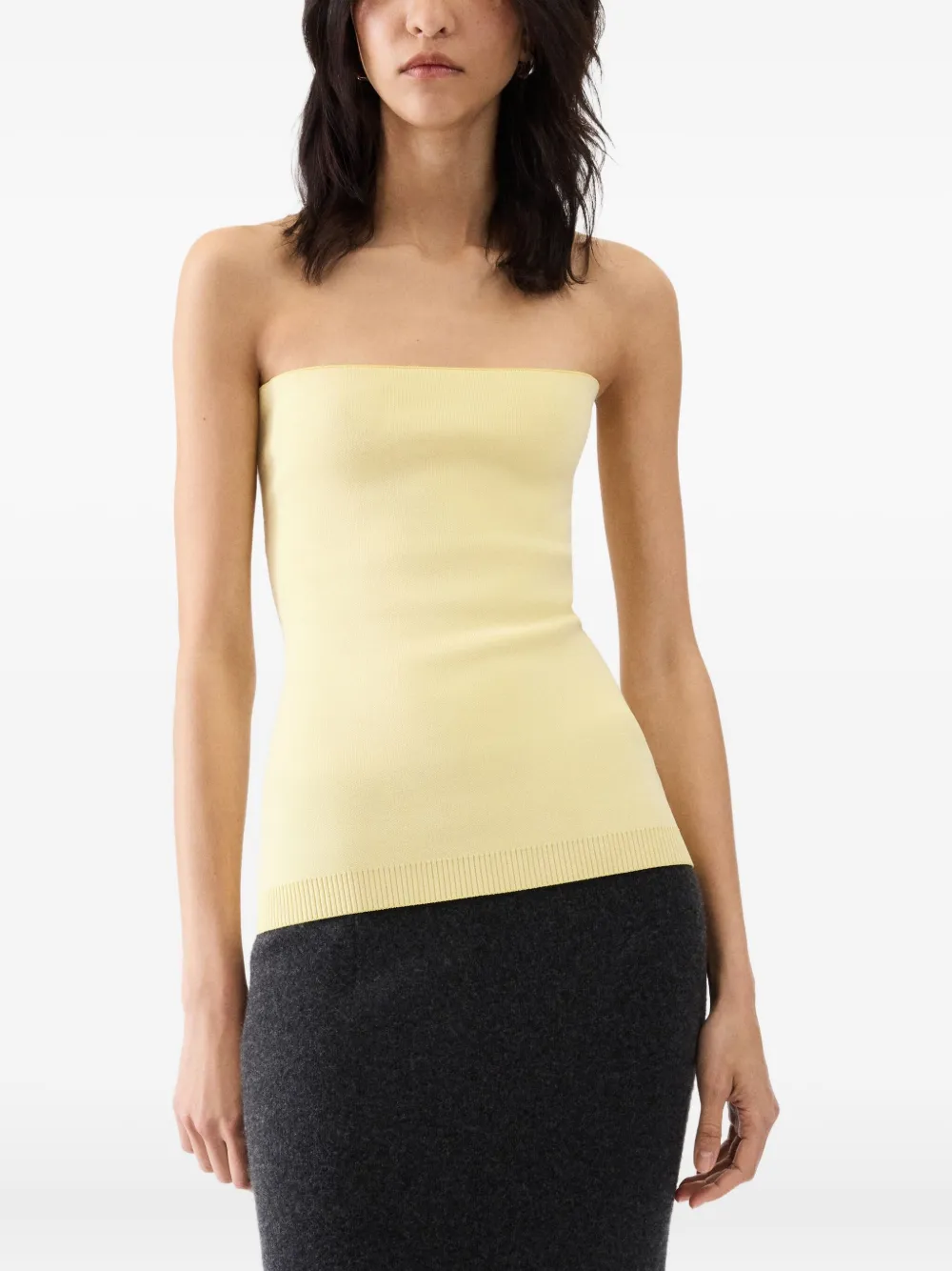 Jacquemus Strapless Knitted Top In Yellow
