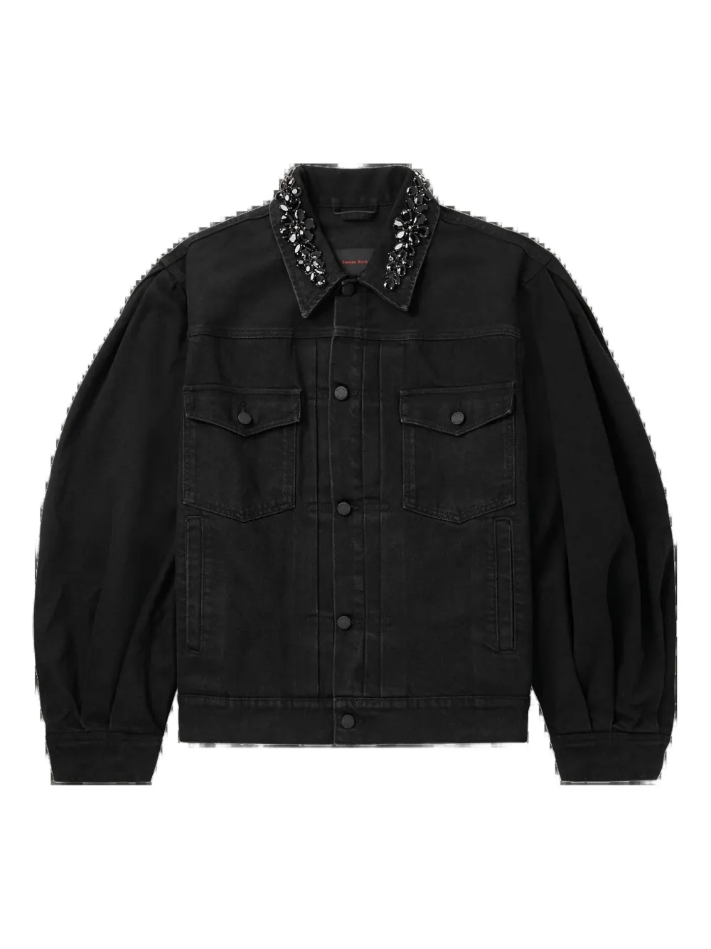 Simone Rocha Puff-sleeve Embellished Denim Jacket In Black
