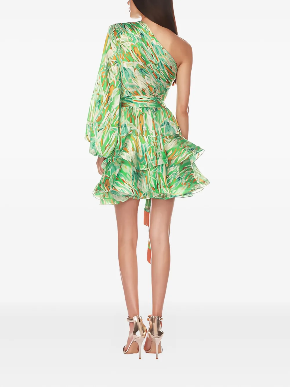 Bronx And Banco One-shoulder Ruffled Mini Dress In Green
