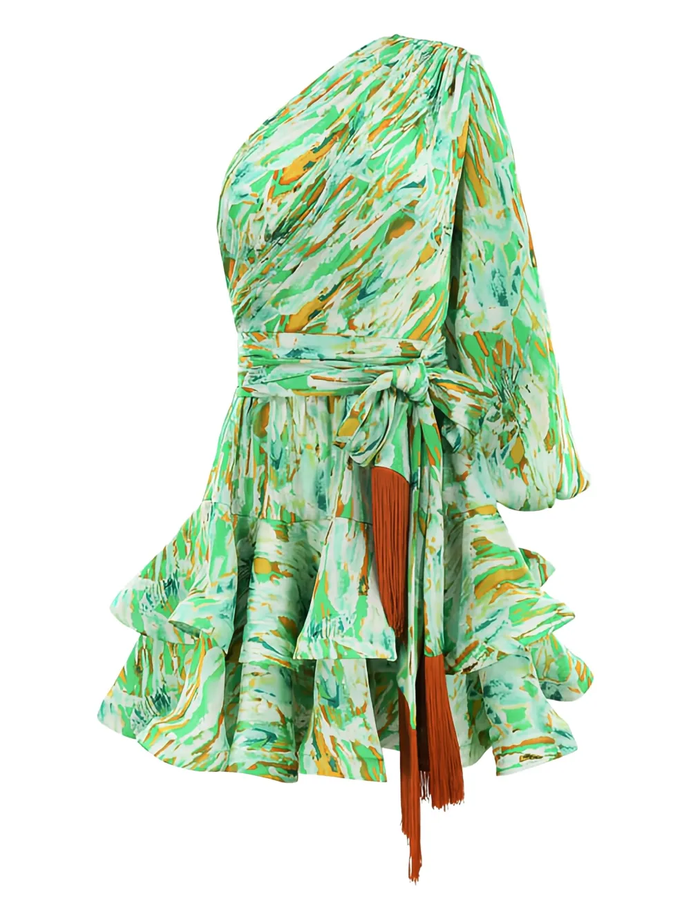 Bronx and Banco one-shoulder ruffled mini dress | Green | Image 1