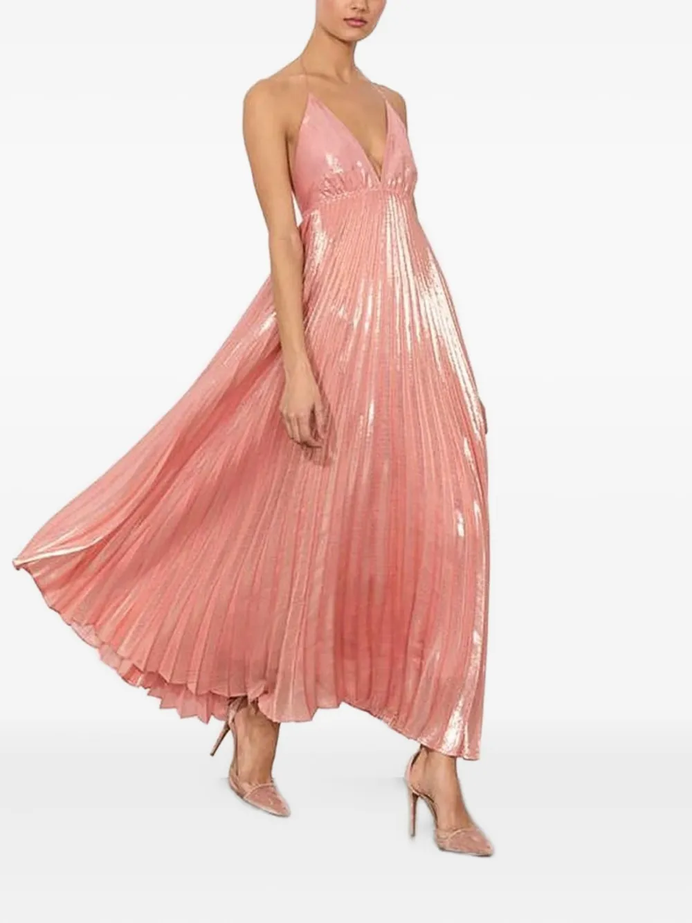 Alice And Olivia Adalyn Pleated Metallic Halter Maxi Dress In Pink