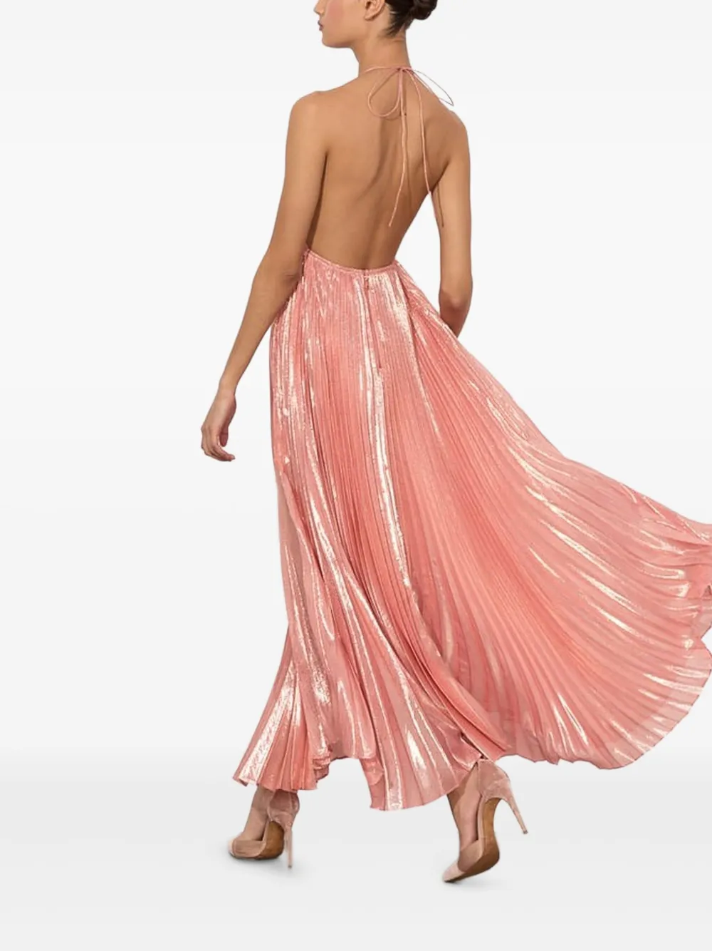 Alice And Olivia Adalyn Pleated Metallic Halter Maxi Dress In Pink