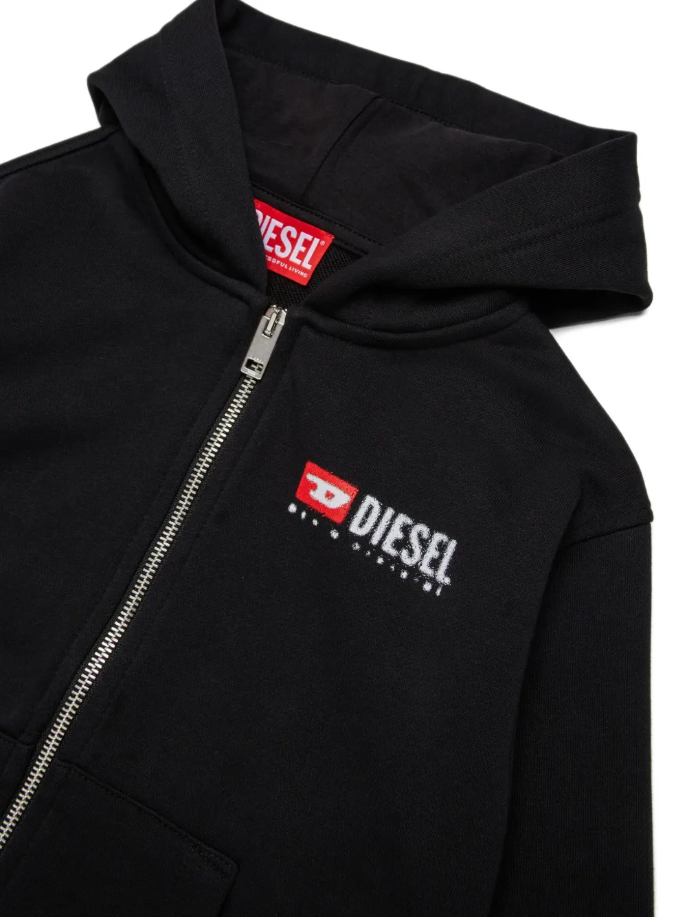 Diesel Kids Hoodie met logoprint en rits Zwart