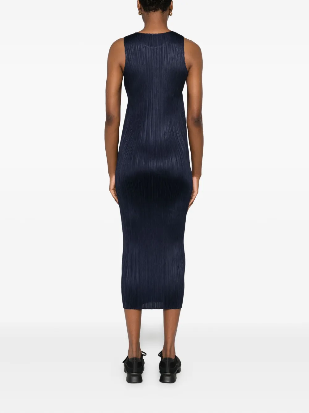 Pleats Please Issey Miyake pleated sleeveless midi dress Blauw