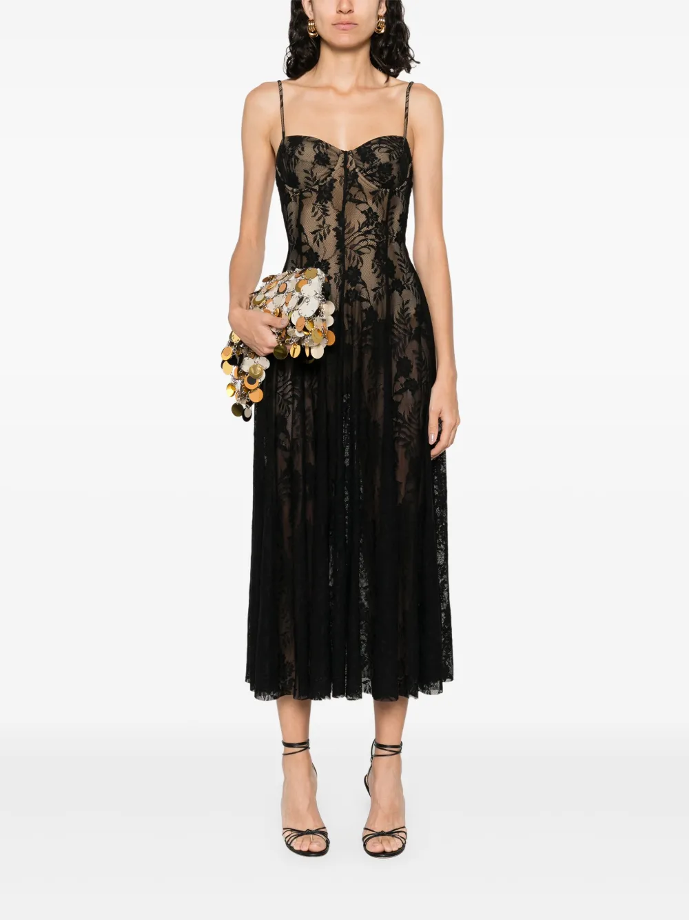 Norma Kamali floral-lace midi dress - Zwart