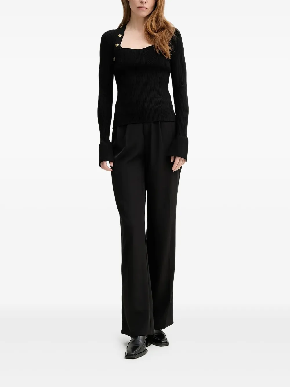 The Kooples Button-detailed Ribbed-knit Sweater In Black