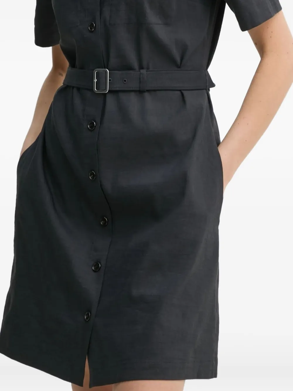 Theory Belted Cotton-blend Twill Midi Shirt Dress In Black