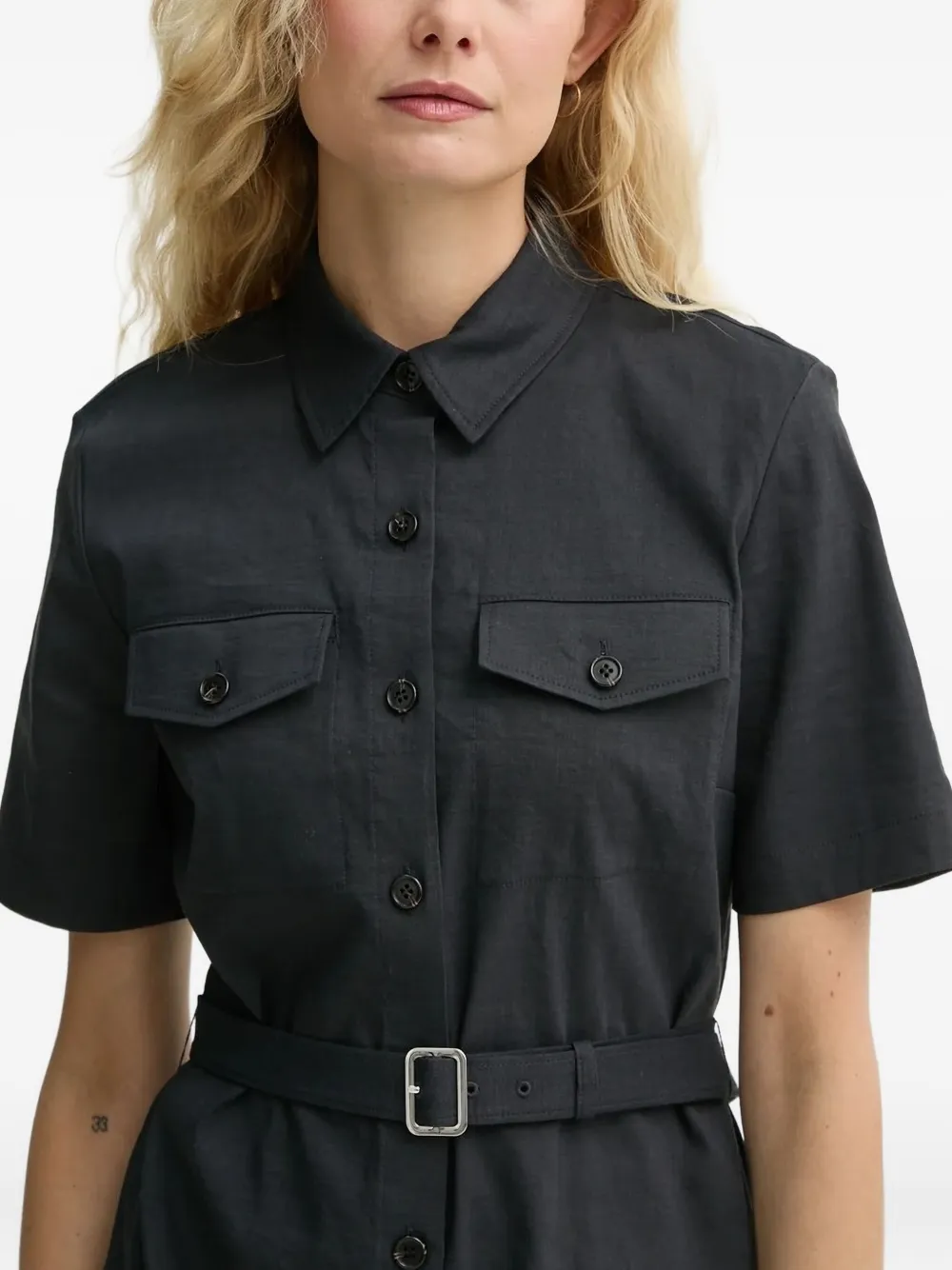 Theory Belted Cotton-blend Twill Midi Shirt Dress In Black