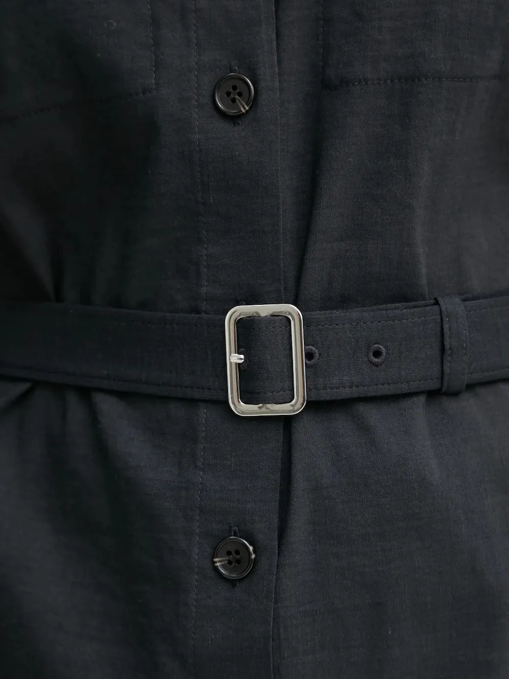 Theory Belted Cotton-blend Twill Midi Shirt Dress In Black