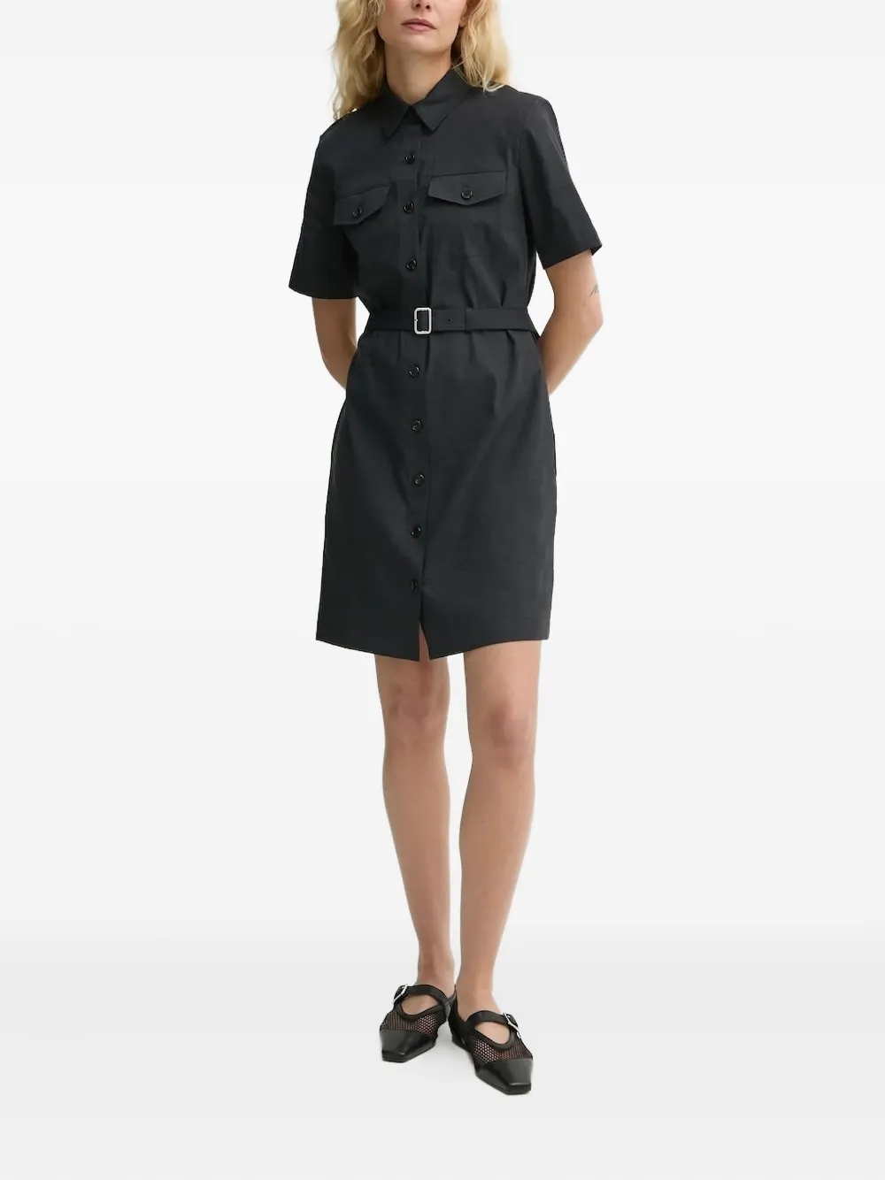 Theory belted shirt mini dress | Black | Image 1