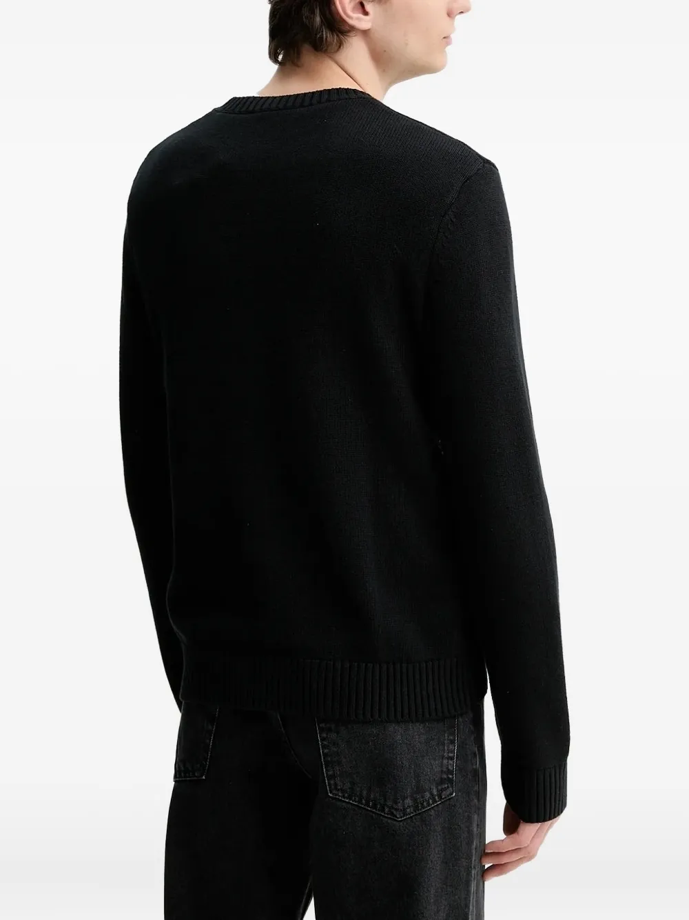 The Kooples Mens Black-ecru Skull-motif Crewneck Cotton Jumper In Black