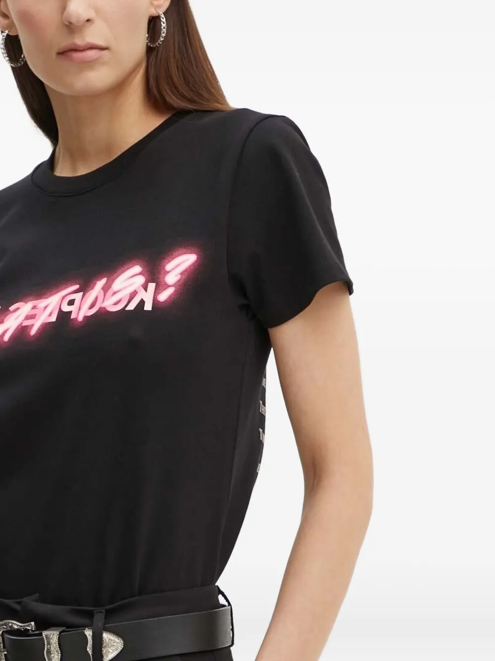 The Kooples T-shirt Mit Neonfarbenem Slogan In Black