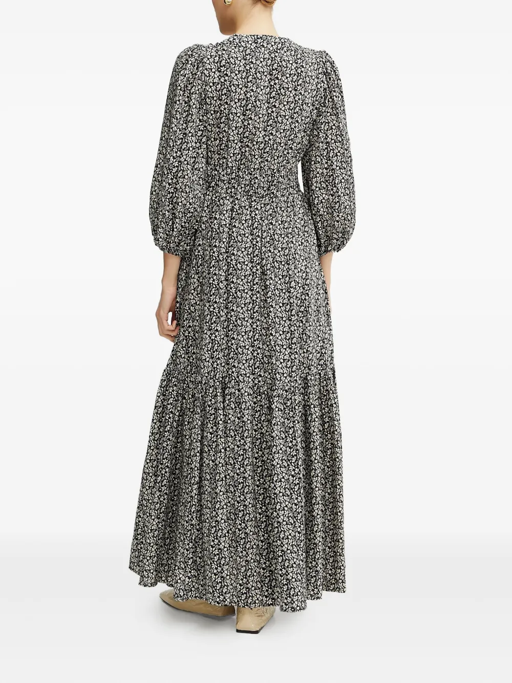 Ivy & Oak Floral-print Button-front Maxi Dress In Black