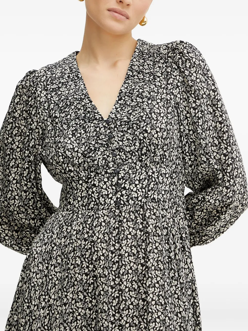 Ivy & Oak Floral-print Button-front Maxi Dress In Black