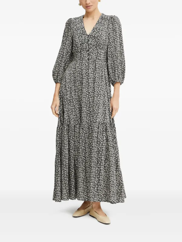 IVY OAK floral-print button-front Maxi Dress | Black | FARFETCH