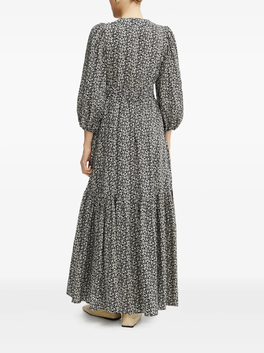 IVY OAK Maxi-jurk met bloemenprint en knopen Zwart
