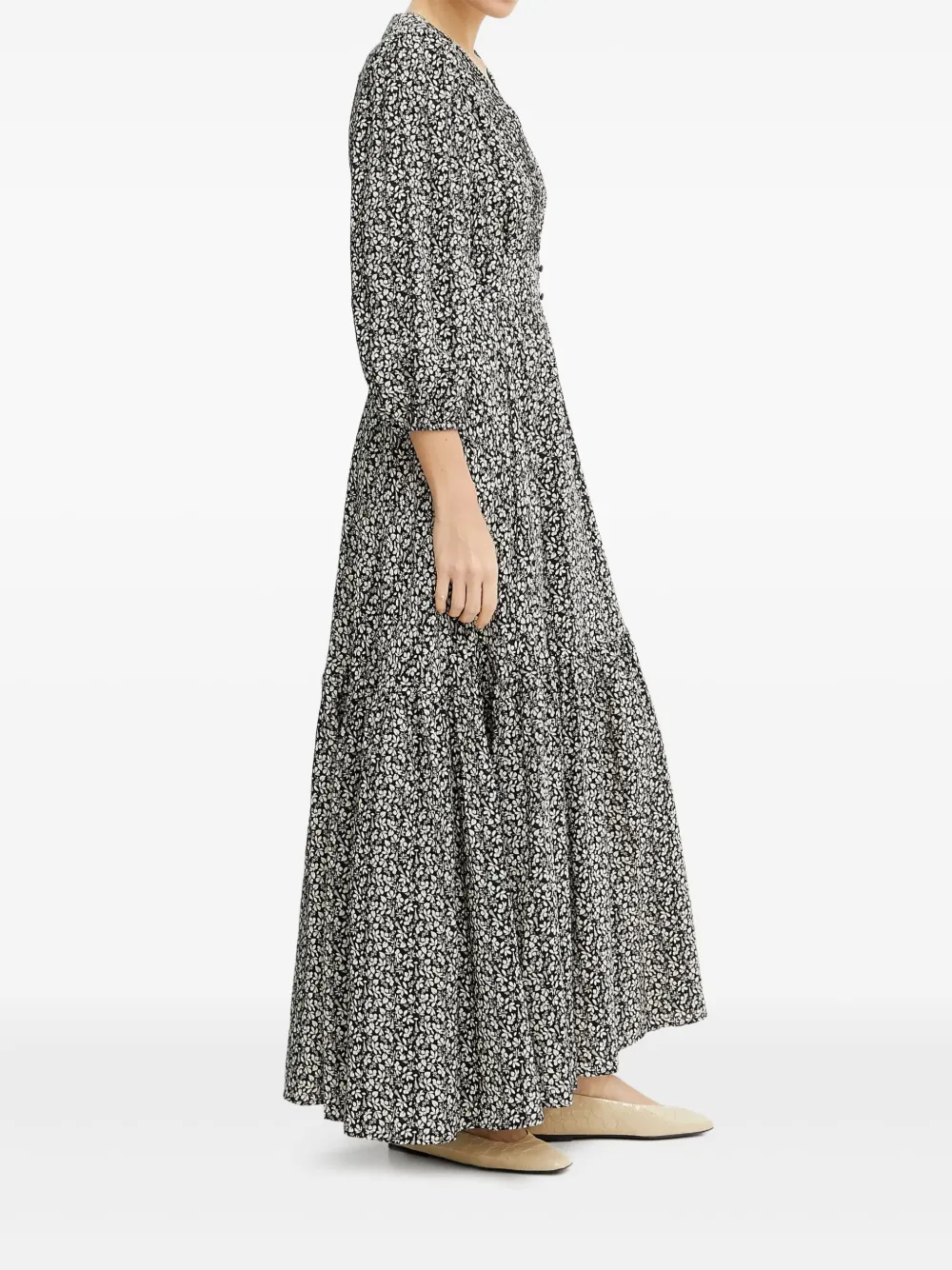 IVY OAK Maxi-jurk met bloemenprint en knopen - Zwart