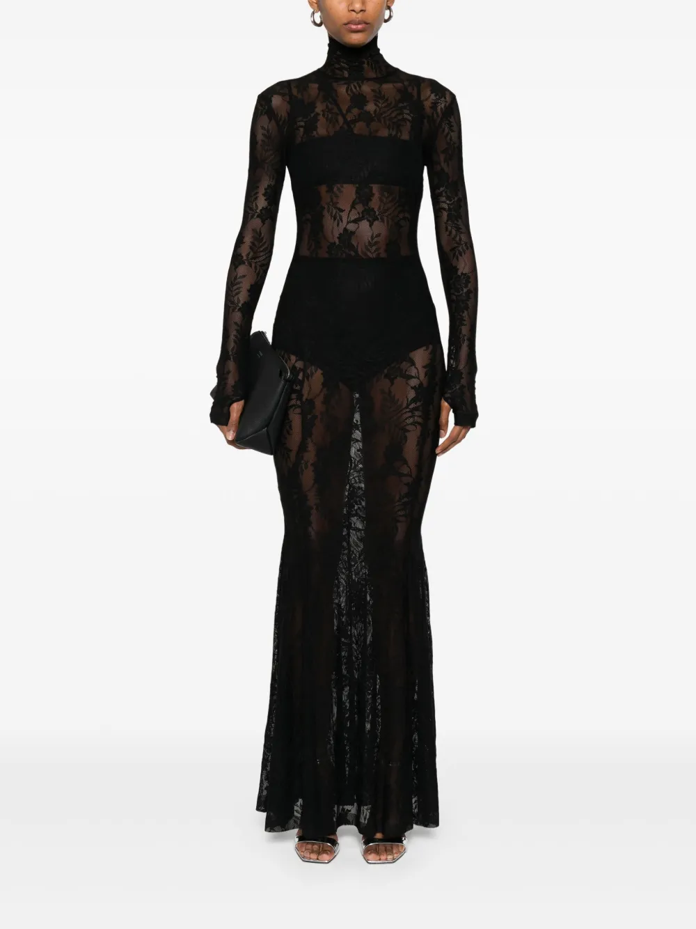 Norma Kamali floral-lace dress - Zwart