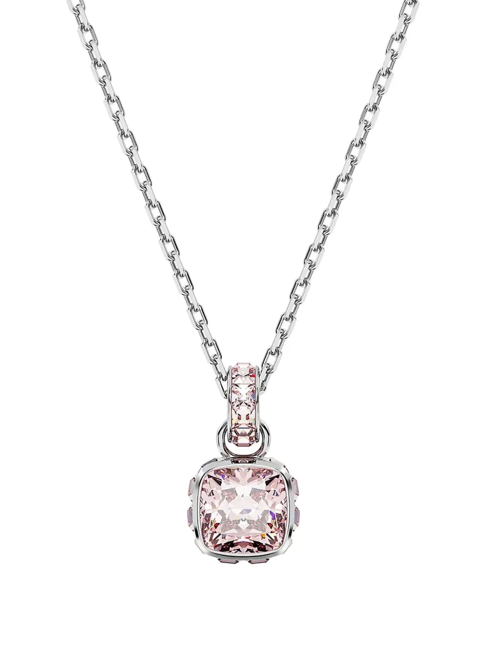 Swarovski Birthstone halsketting met vierkante hanger - Roze