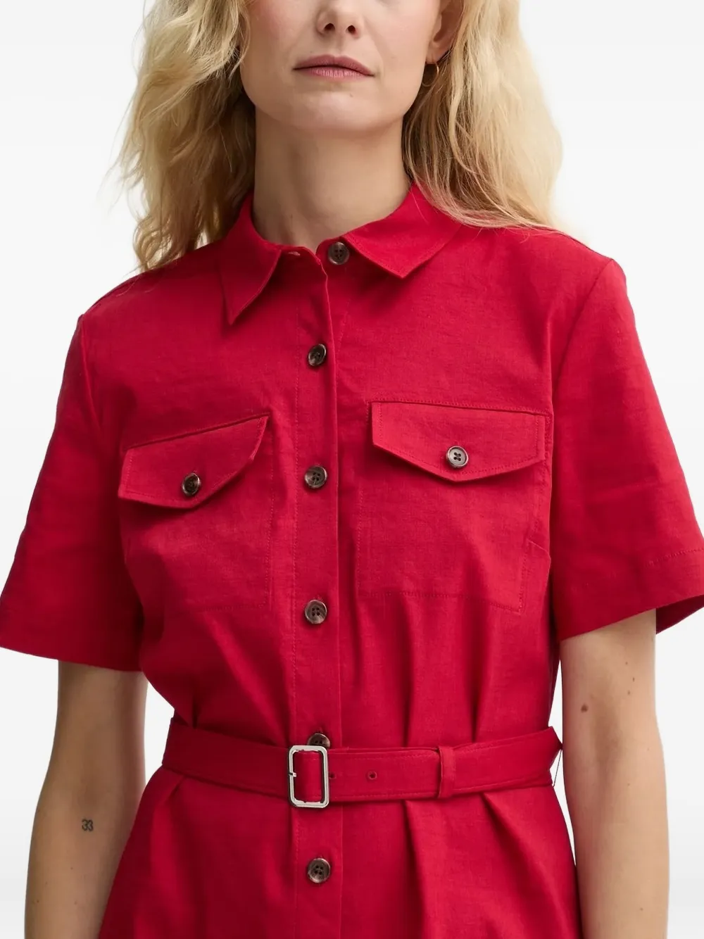 Theory belted shirt mini dress Rood
