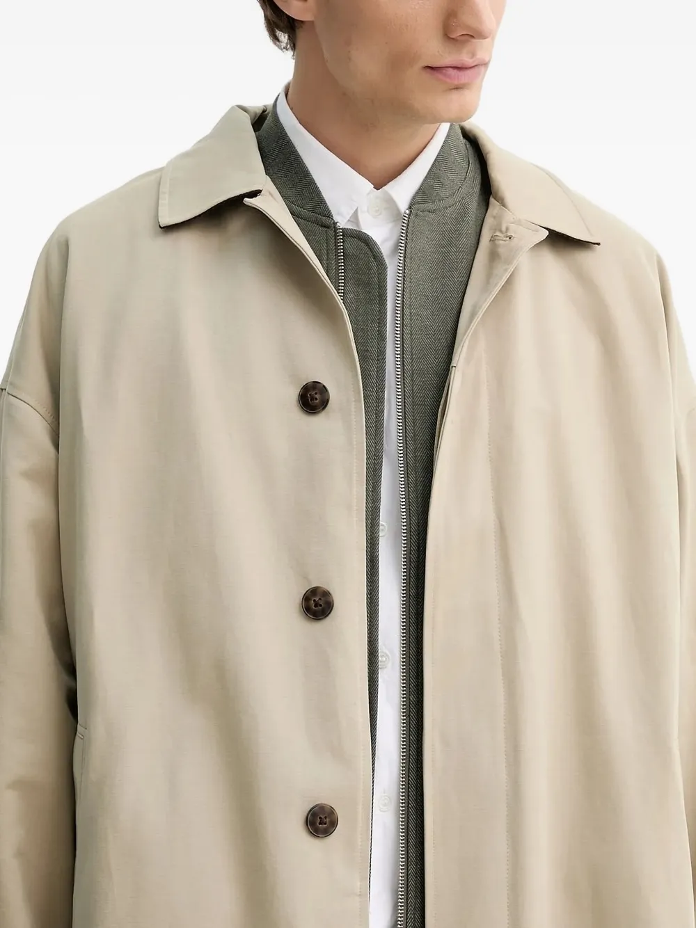 Les Deux Corduroy-collar Buttoned Coat In Neutral