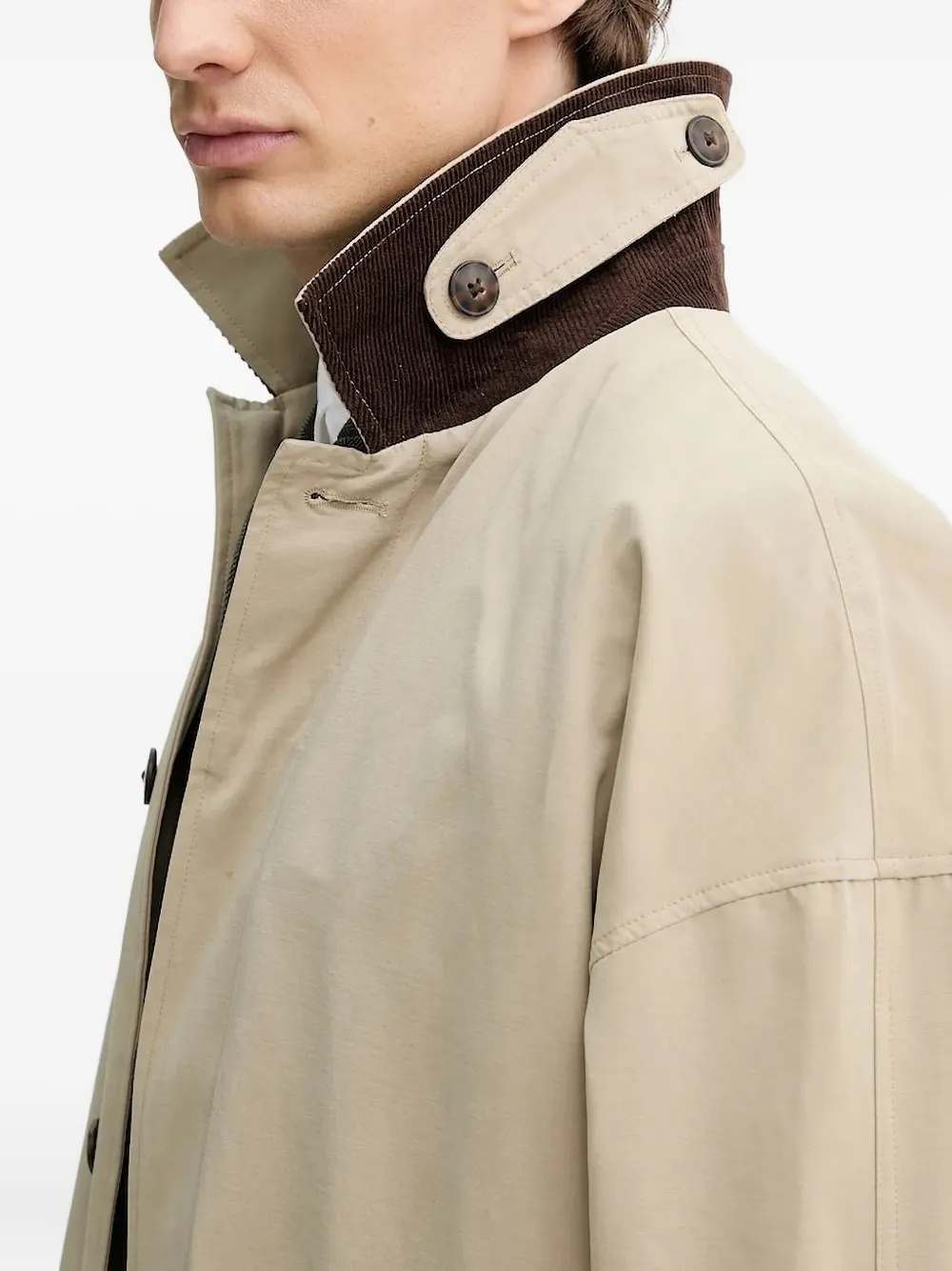 Les Deux Corduroy-collar Buttoned Coat In Neutral