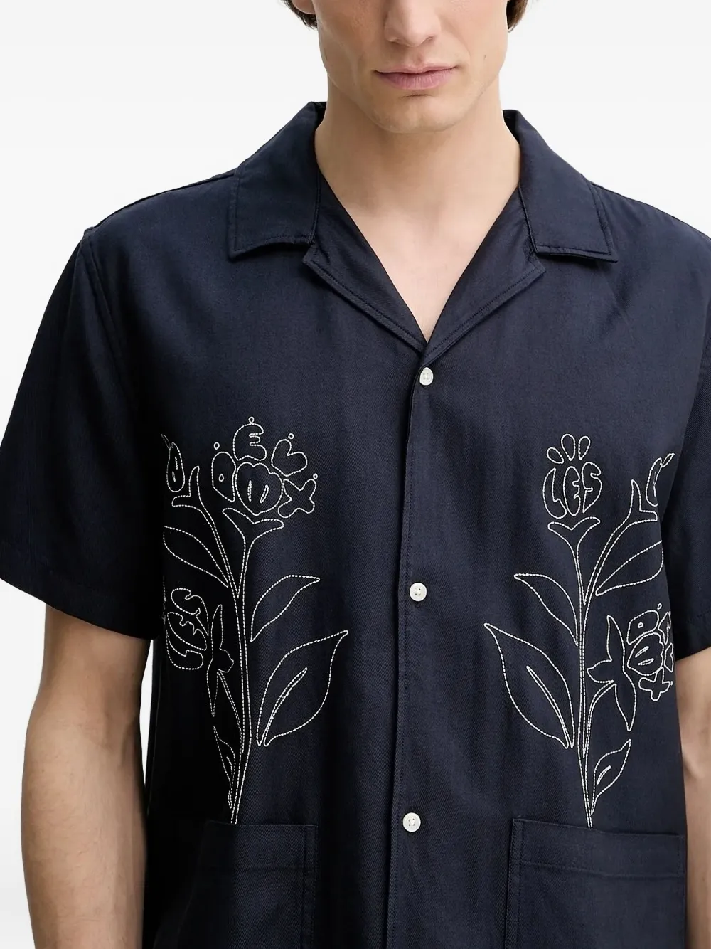 Les Deux Floral-embroidered Shirt In Blue
