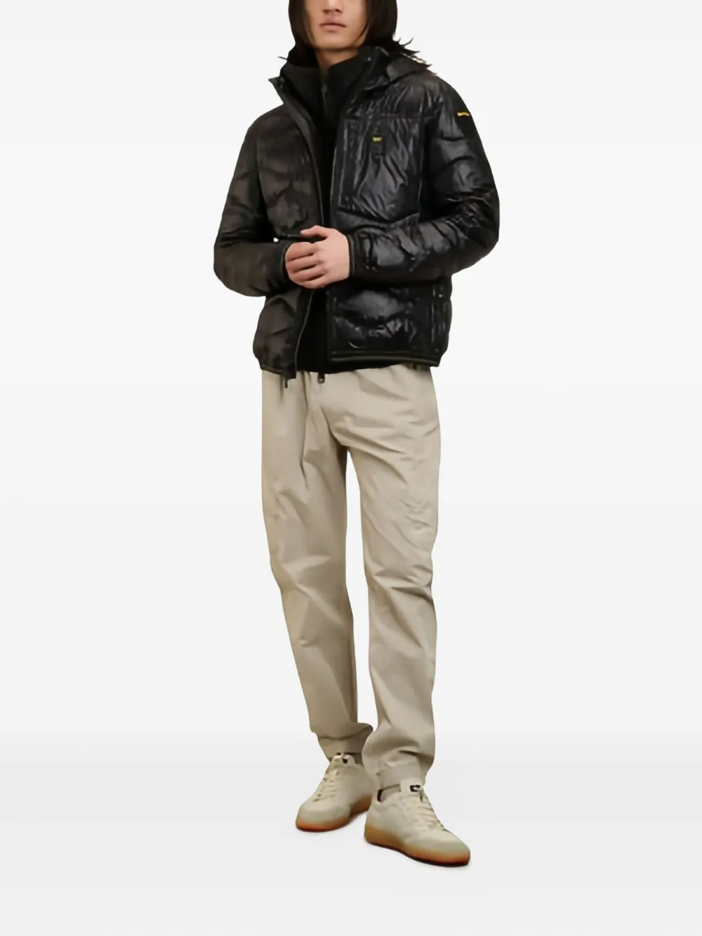 Blauer Gewatteerd jack met patroon Zwart