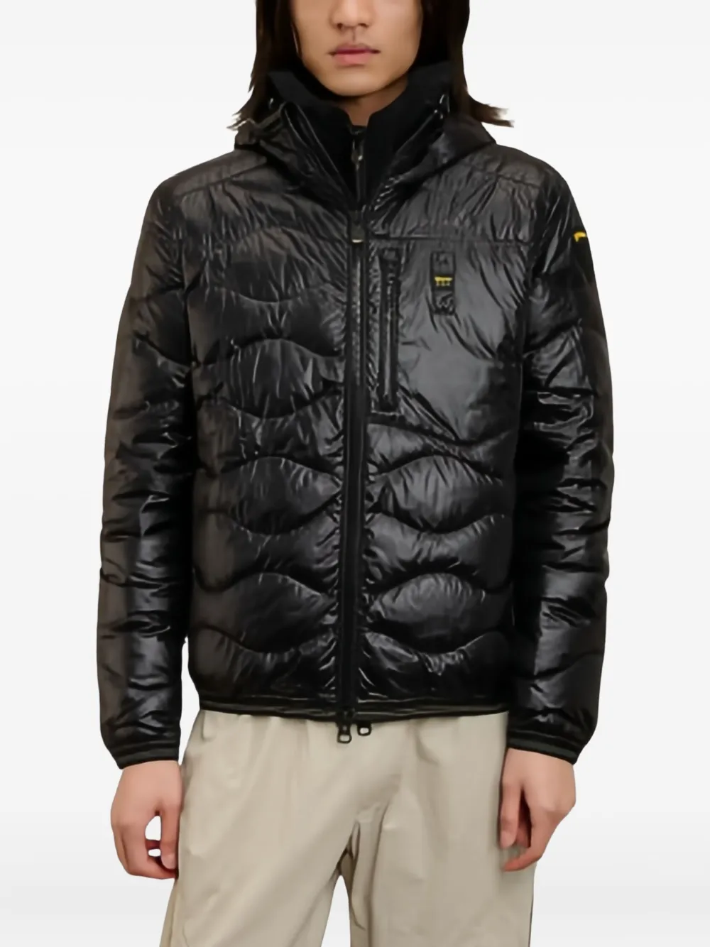 Blauer Gewatteerd jack met patroon Zwart