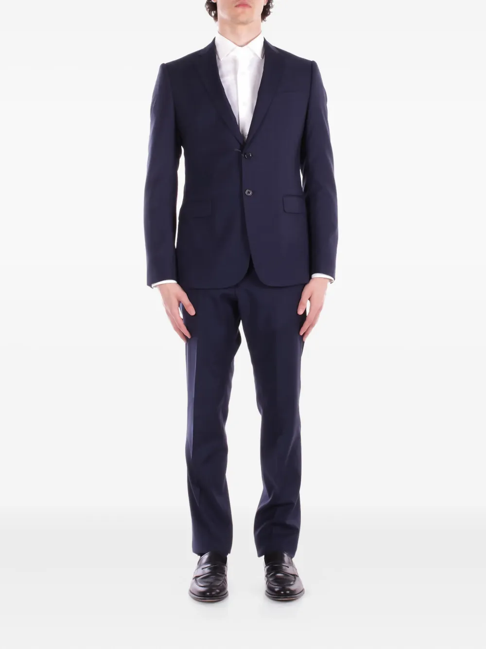 Emporio Armani virgin-wool single-breasted suit Blauw