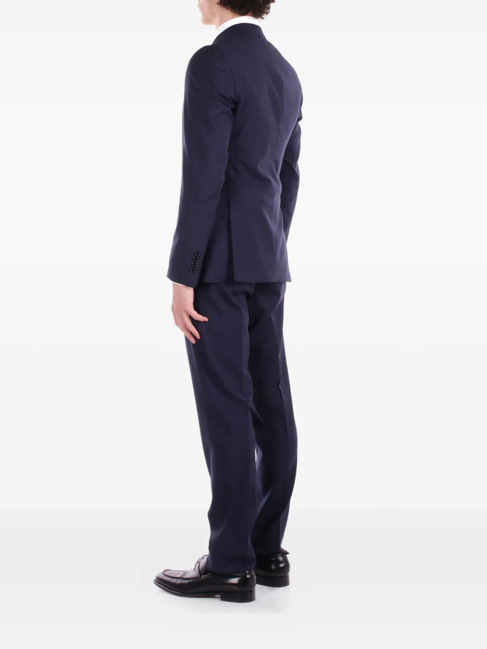 Emporio Armani virgin-wool single-breasted suit Blauw