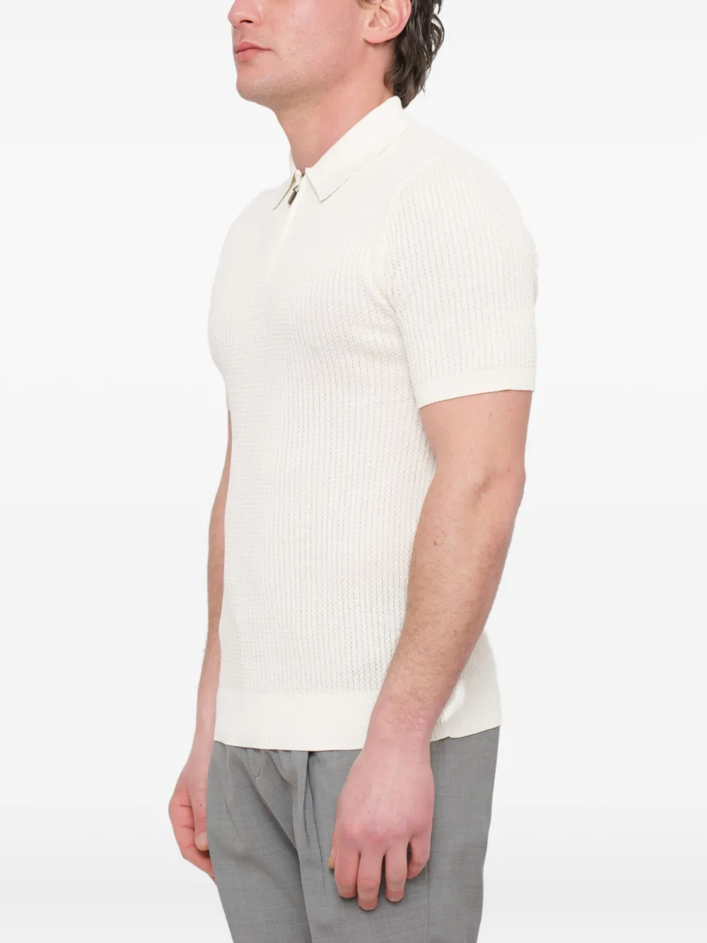 Eleventy ribbed zip-collar polo shirt Beige