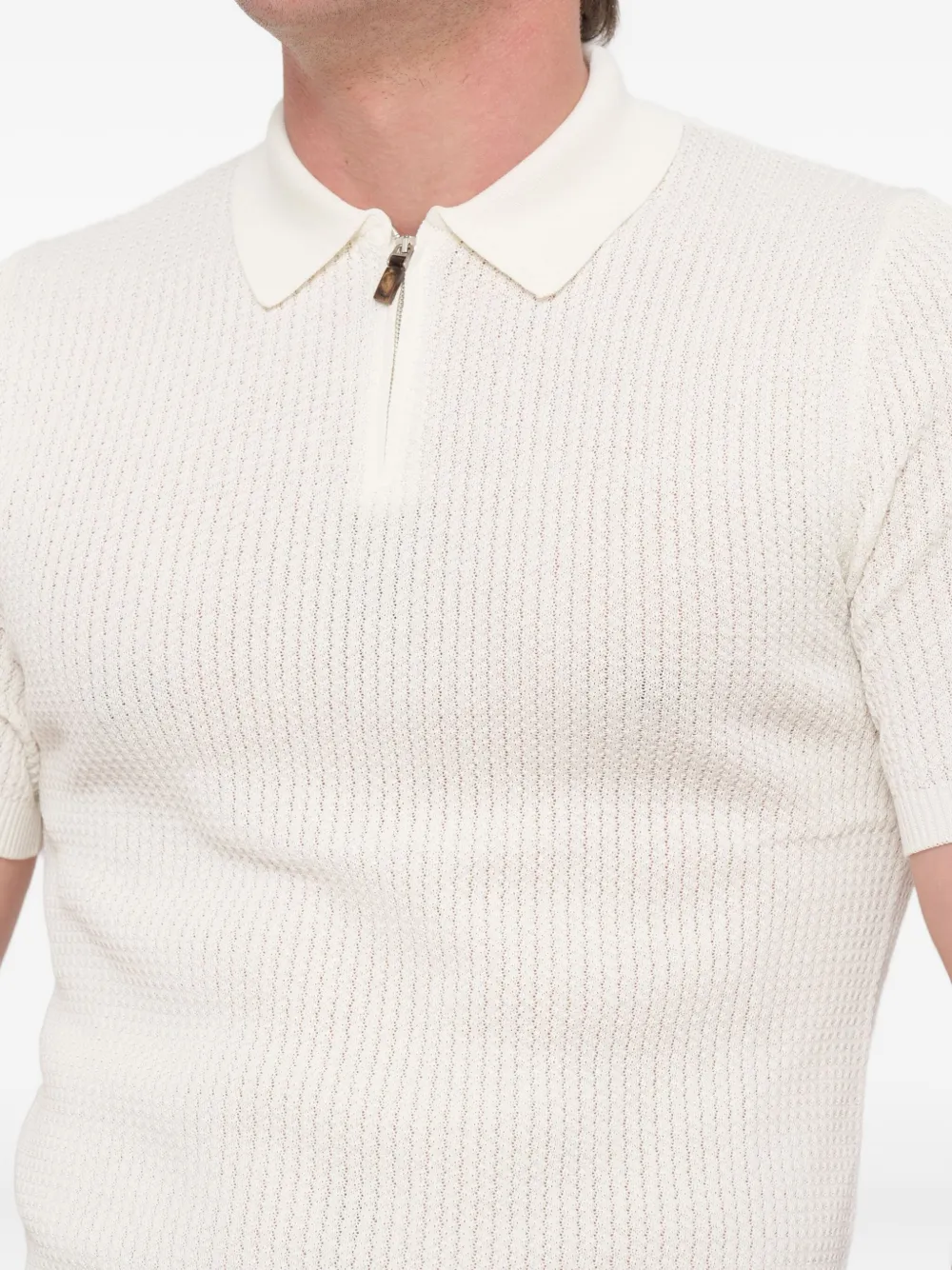 Eleventy ribbed zip-collar polo shirt Beige